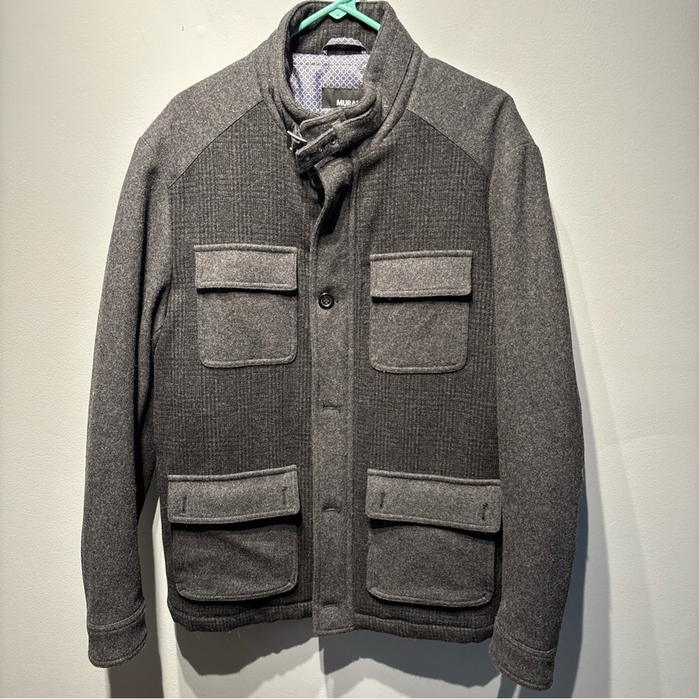 MURANO MEN'S CHARCOAL GRAY WOOL BLEND MILITARY STYLE JACKET Lining SZL